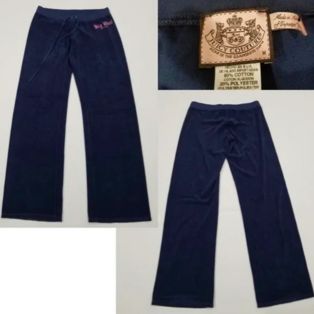 JUICY COUTURE Terry Tracksuit Pants Navy Blue BIG DEAL  Pocket Y2K Low Rise